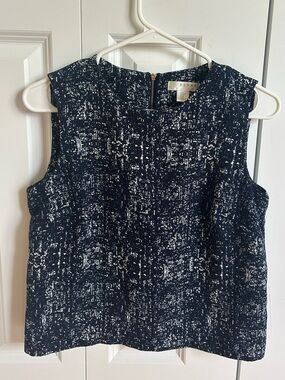 Kenar Navy & White Textured Sleeveless Top